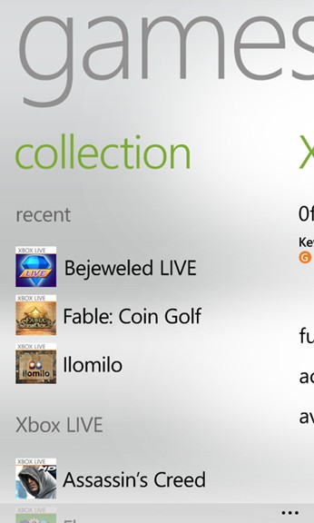 Раздел игр в Windows Phone Mango