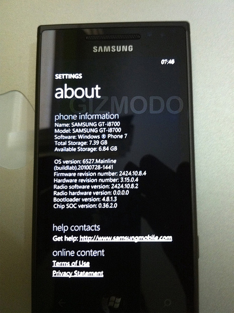 WP7: Samsung GT-i8700